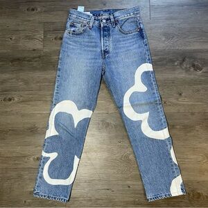 Levi’s 501 Premium Crop Paint By Number Blue Jeans Denim Sz 25x26” Nice!